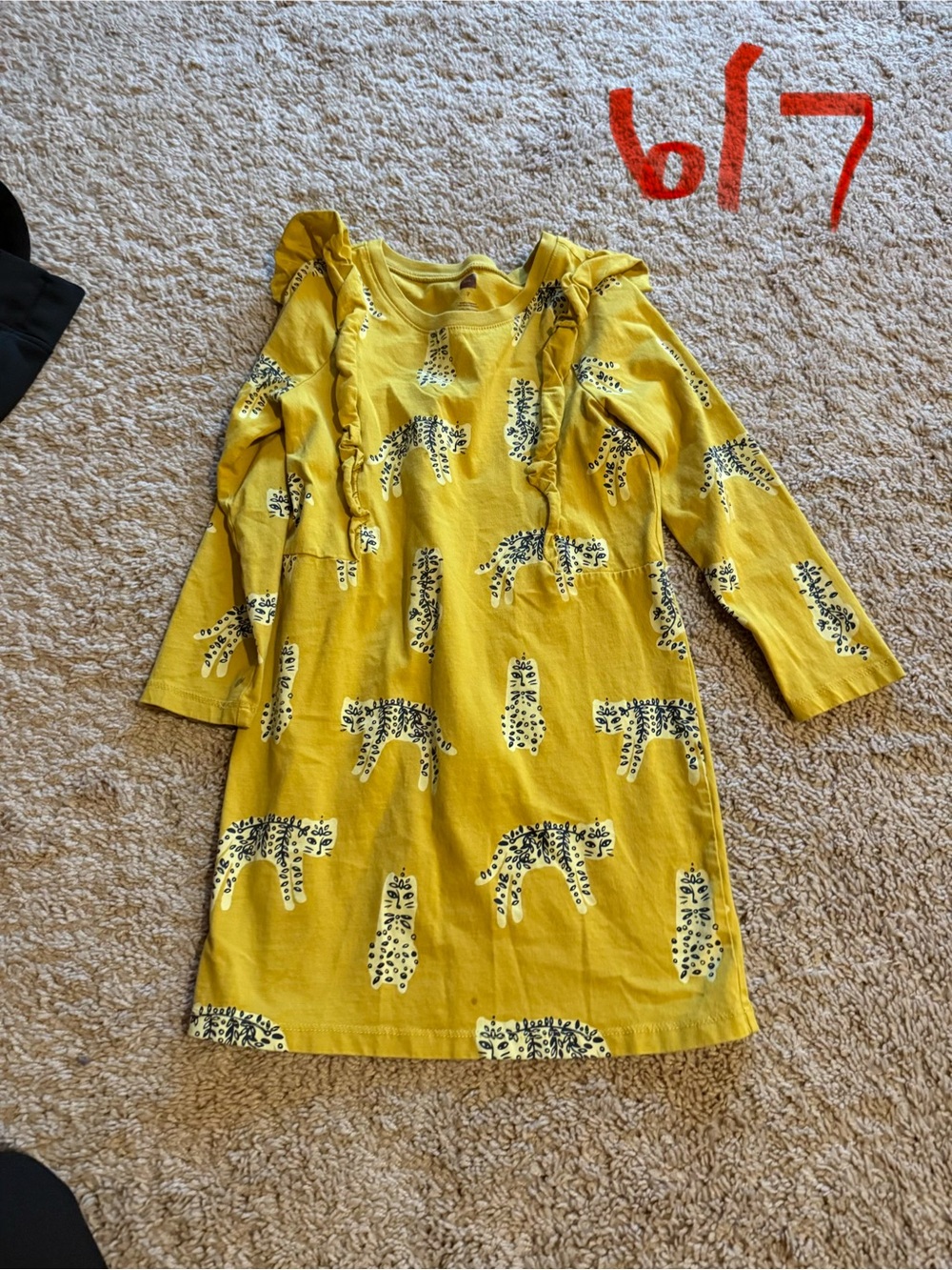 Girls' Yellow Leopard Print Long Sleeve Dress